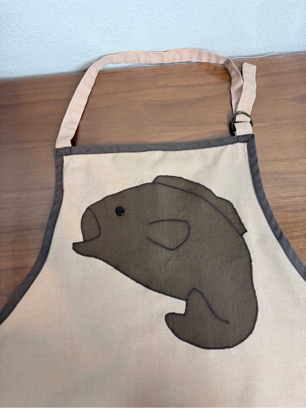 Vintage Handmade Fish Appliqué Kitchen Apron Cotton OS